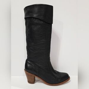 Dexter 708802 Black Leather Boot Mid-Calf Cuff Pull-On Vintage Riding 7 M Used